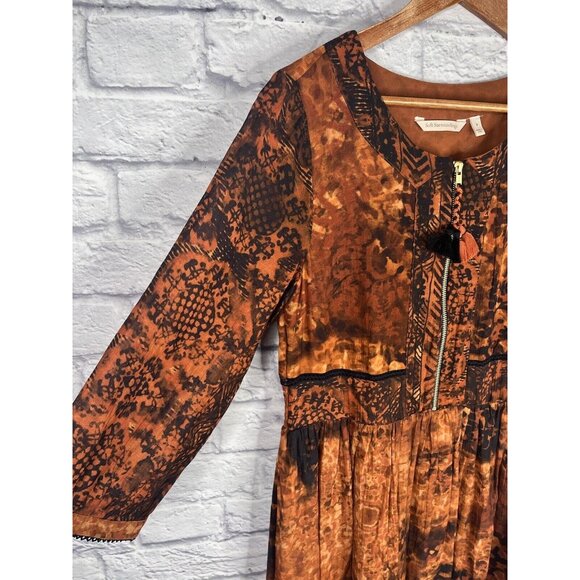 SOFT SURROUNDINGS Women's Orange Black Venetian Batik Midi Dress Size 8 - Picture 2 of 8